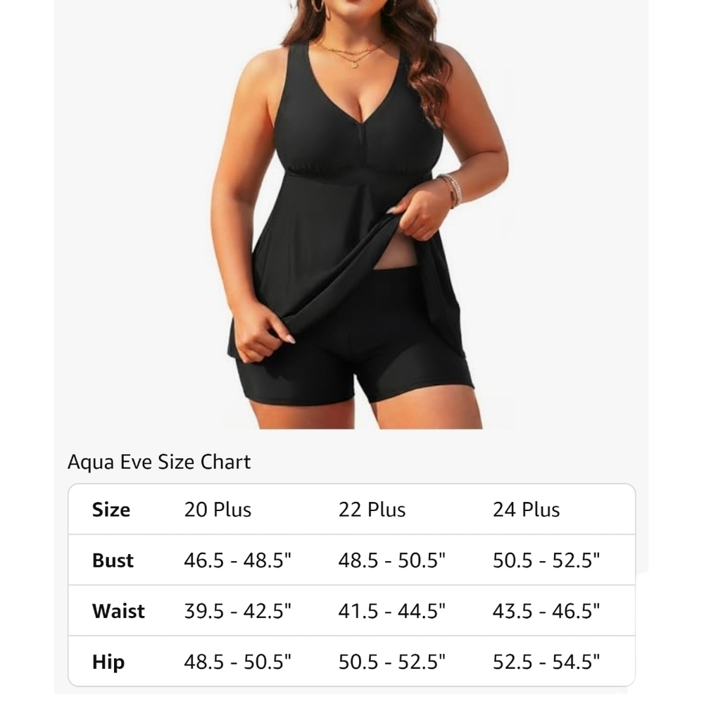 AQUA EVE - 22W Black V-Neck Tankini  2 Piece Swimsuit - Picture 8 of 13